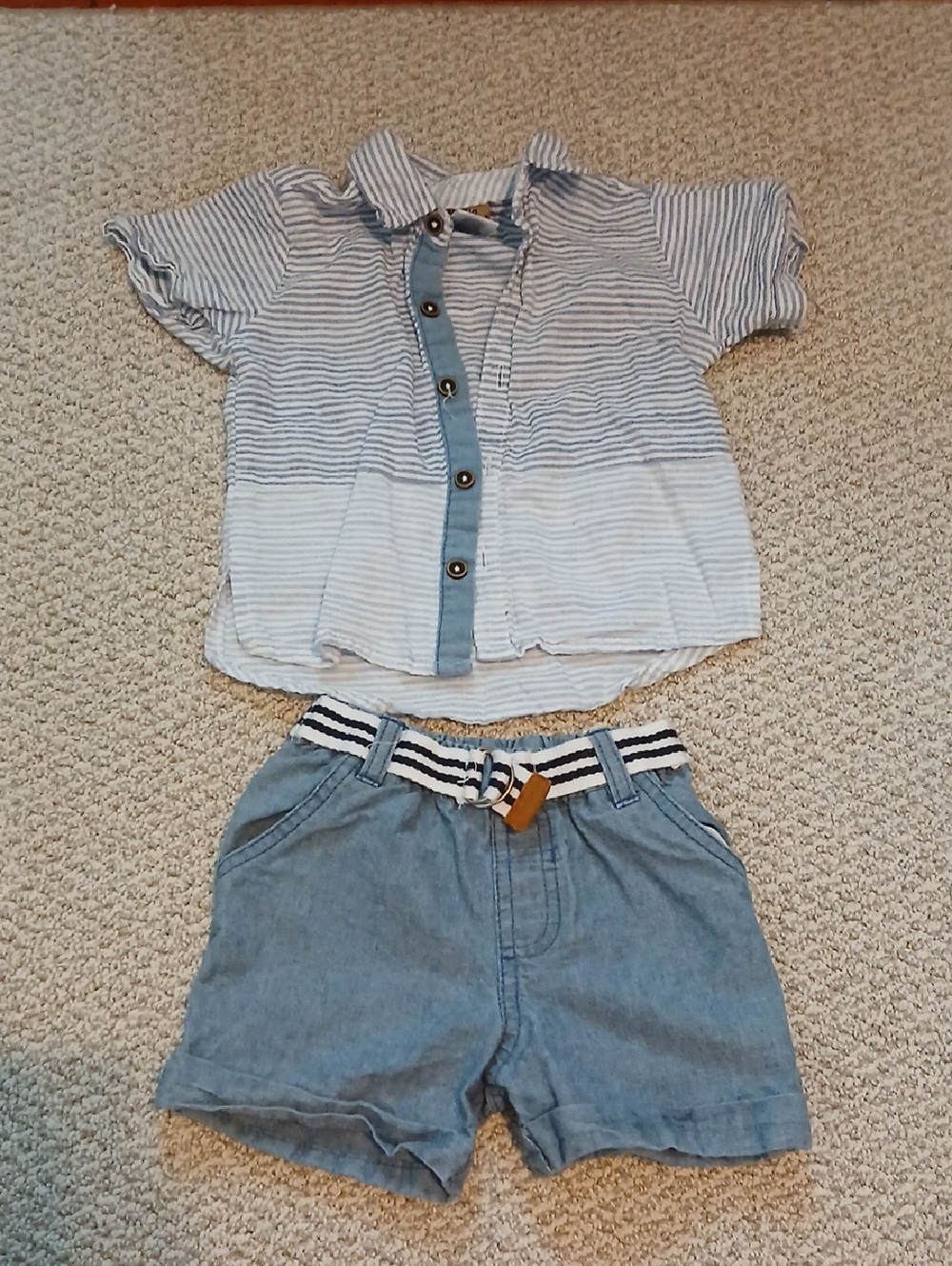 Mario Lopez Blue Striped Shirt & Chambray Shorts Matching Set 18 M